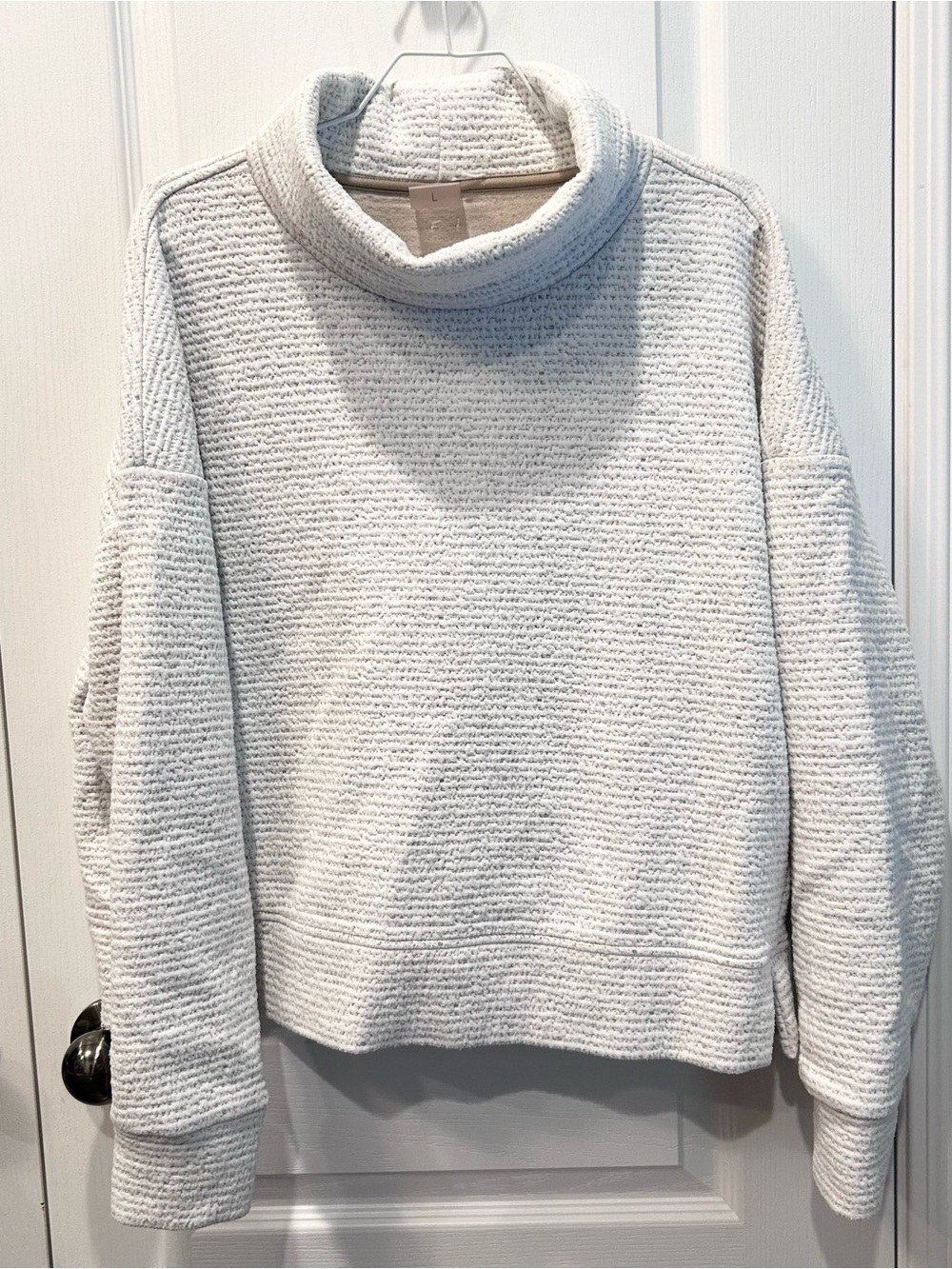 Calia Women’s White Textured Ribbed Cowl Neck Pullover Sweatshirt Sweater Large